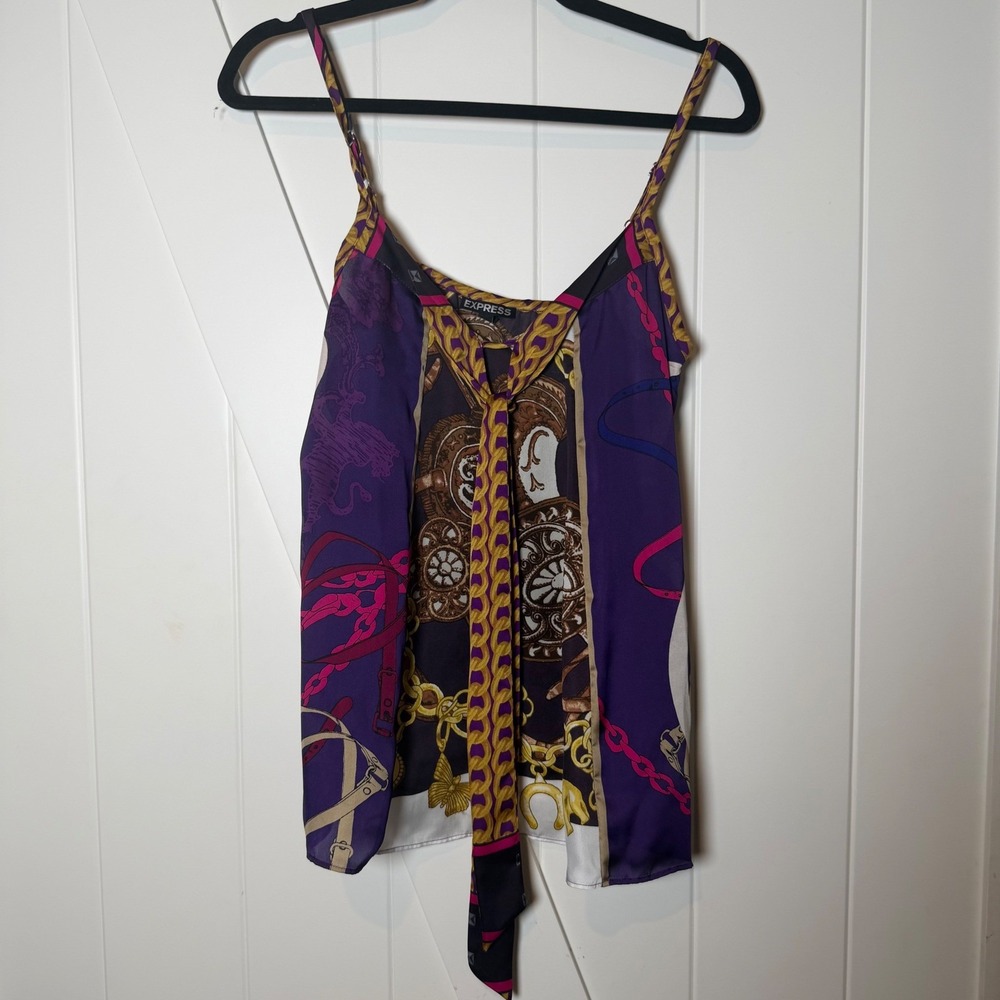 Y2K Express Cami Top Baroque Scarf Print Equestrian Chain Tie Front XS
